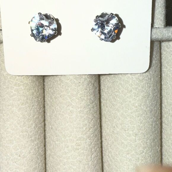 Silver Sparkling Stud Earrings with Prong Setting - Picture 1 of 2